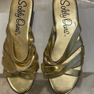 Solely Ours, Gold Slip On Sandals, Size 9